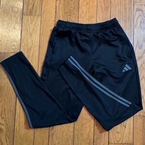 Adidas Black Joggers with Gray Stripes - Mens M